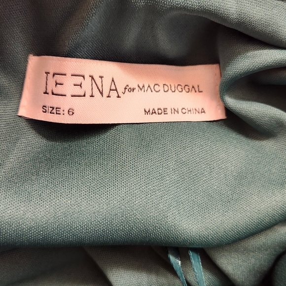 IEENA by Mac Duggal NEW One Shoulder Double Strap Green Satin Gown Maxi Dress 6 - Picture 3 of 10